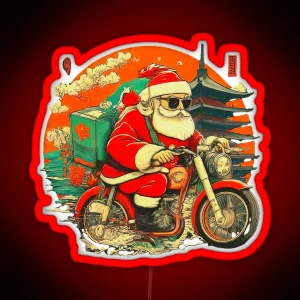 Santa Claus Riding Motorcycle Christmas Biker Santa Graphic Holiday Santa Biker Unique Xmas Gift RGB Neon Sign