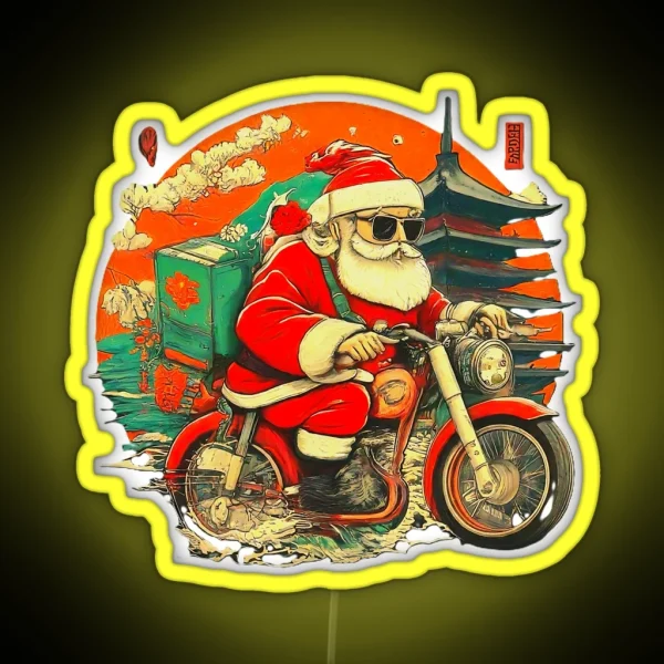 Santa Claus Riding Motorcycle Christmas Biker Santa Graphic Holiday Santa Biker Unique Xmas Gift RGB Neon Sign