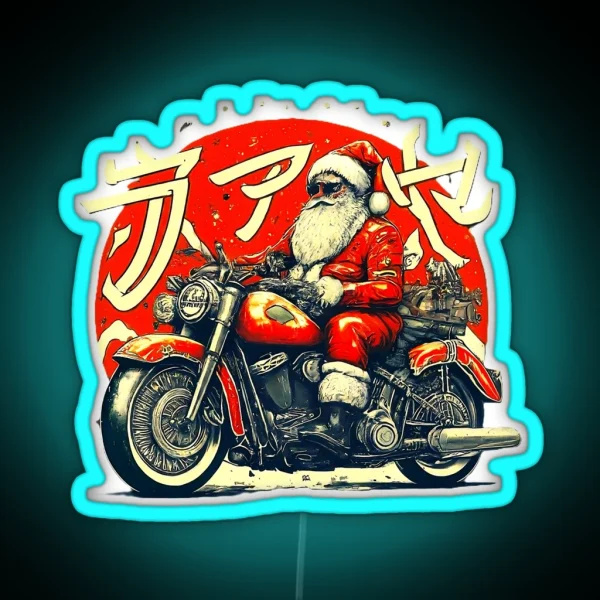 Santa Claus Riding Motorcycle Cool Santa Christmas Biker Holiday Biker Santa Funny Santa Xmas Gif RGB Neon Sign