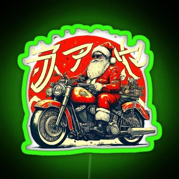 Santa Claus Riding Motorcycle Cool Santa Christmas Biker Holiday Biker Santa Funny Santa Xmas Gif RGB Neon Sign