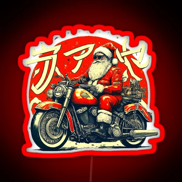 Santa Claus Riding Motorcycle Cool Santa Christmas Biker Holiday Biker Santa Funny Santa Xmas Gif RGB Neon Sign