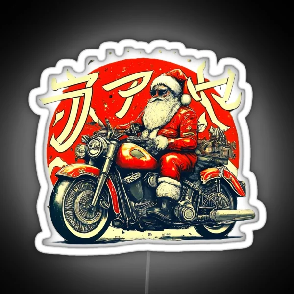 Santa Claus Riding Motorcycle Cool Santa Christmas Biker Holiday Biker Santa Funny Santa Xmas Gif RGB Neon Sign