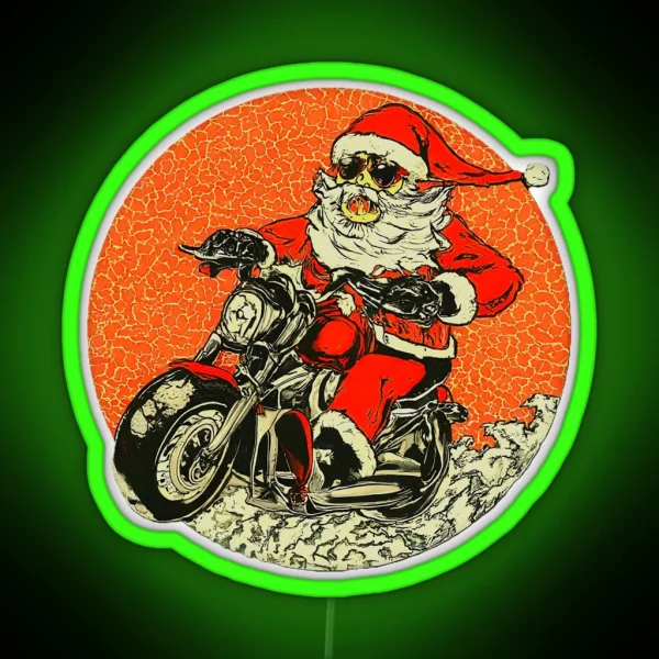 Santa Claus Riding Motorcycle Cool Santa Christmas Holiday Biker Festive Santa Claus Graphic Xmas Biker RGB Neon Sign