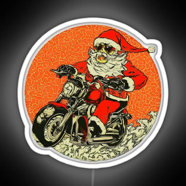 Santa Claus Riding Motorcycle Cool Santa Christmas Holiday Biker Festive Santa Claus Graphic Xmas Biker RGB Neon Sign