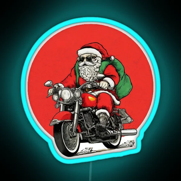 Santa Claus Riding Motorcycle Graphic Biker RGB Neon Sign