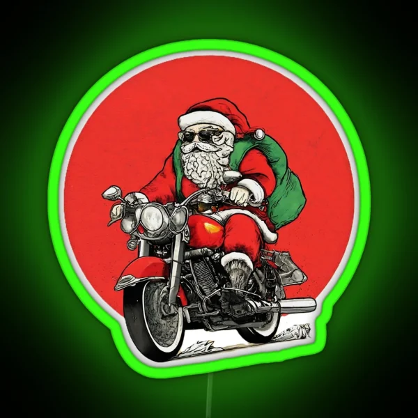 Santa Claus Riding Motorcycle Graphic Biker RGB Neon Sign
