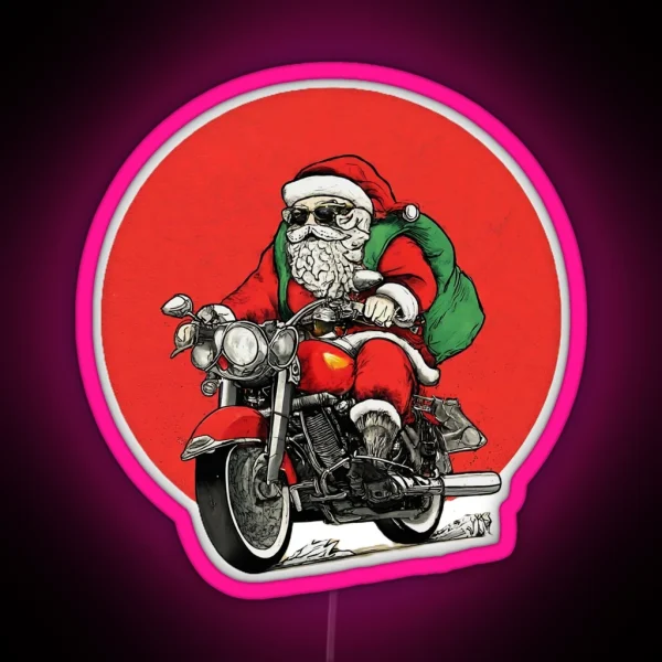 Santa Claus Riding Motorcycle Graphic Biker RGB Neon Sign