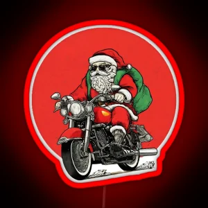 Santa Claus Riding Motorcycle Graphic Biker Santa Christmas Santa On A Motorcycle Funny Holiday Biker RGB Neon Sign