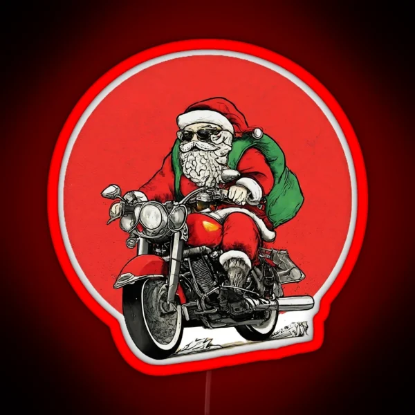 Santa Claus Riding Motorcycle Graphic Biker RGB Neon Sign