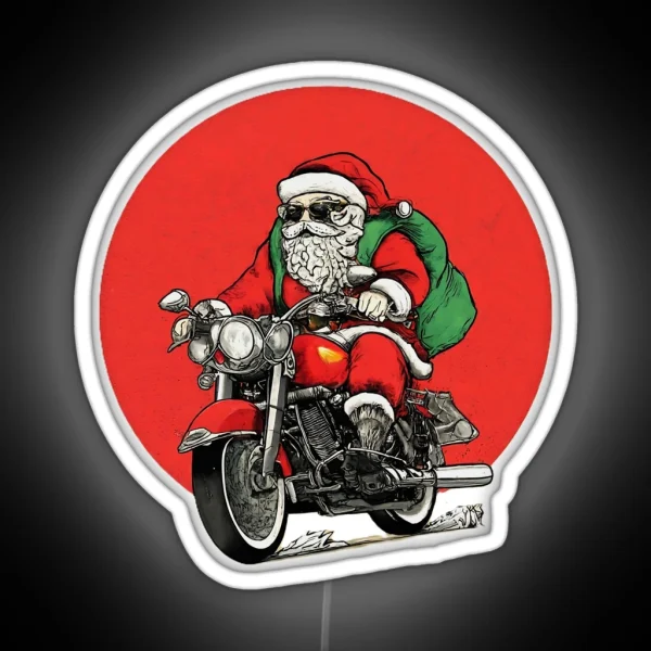 Santa Claus Riding Motorcycle Graphic Biker RGB Neon Sign