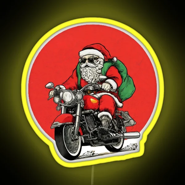 Santa Claus Riding Motorcycle Graphic Biker RGB Neon Sign
