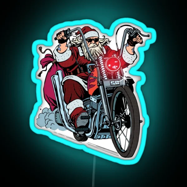 Santa Motorcycle Christmas Biker RGB Neon Sign