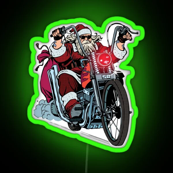 Santa Motorcycle Christmas Biker RGB Neon Sign