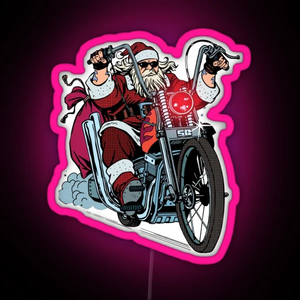 Santa Motorcycle Christmas Biker RGB Neon Sign