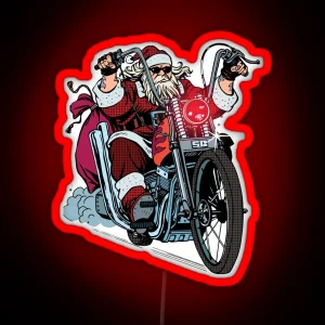 Santa Motorcycle Christmas Biker RGB Neon Sign