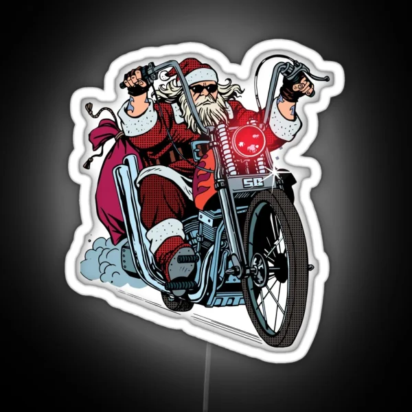 Santa Motorcycle Christmas Biker RGB Neon Sign