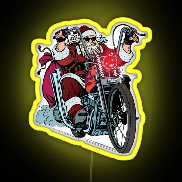 Santa Motorcycle Christmas Biker RGB Neon Sign