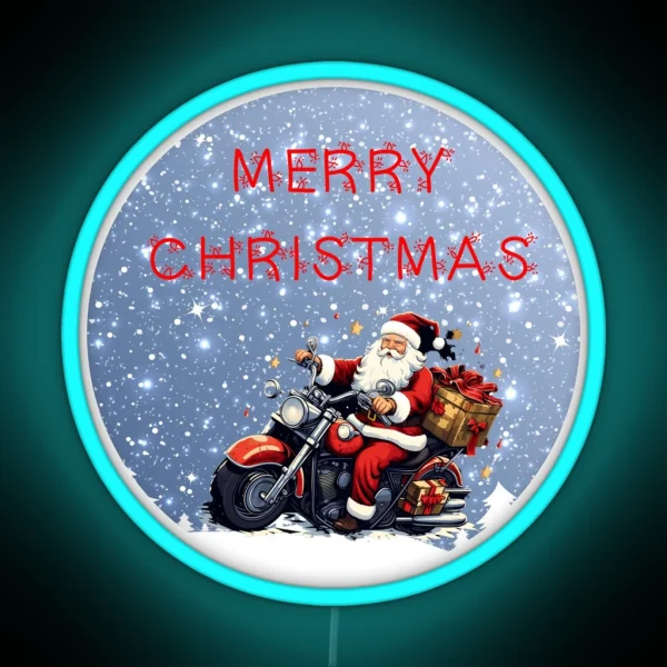 Santa On A Motor Bike Biker Christmas Xmas RGB Neon Sign