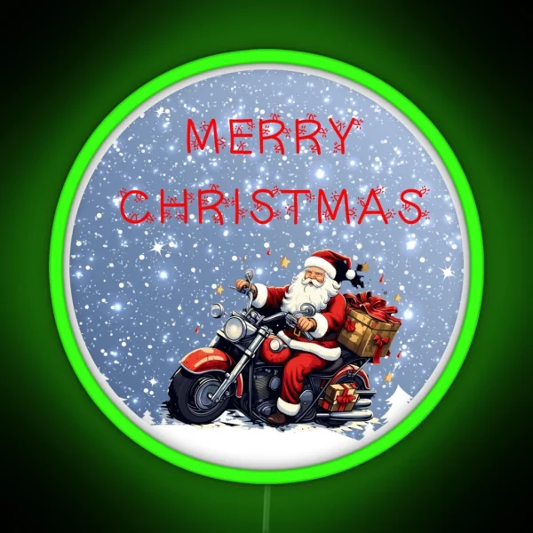 Santa On A Motor Bike Biker Christmas Xmas RGB Neon Sign