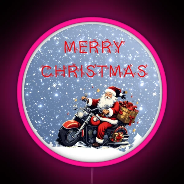 Santa On A Motor Bike Biker Christmas Xmas RGB Neon Sign