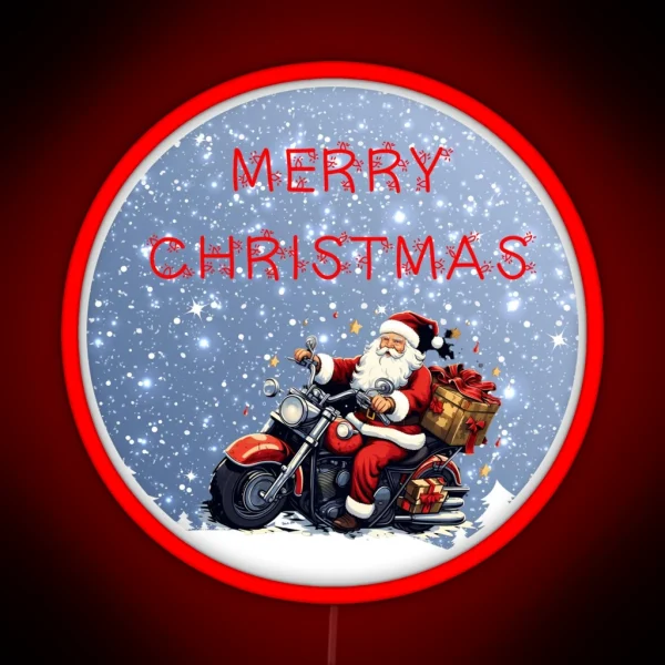 Santa On A Motor Bike Biker Christmas Xmas RGB Neon Sign