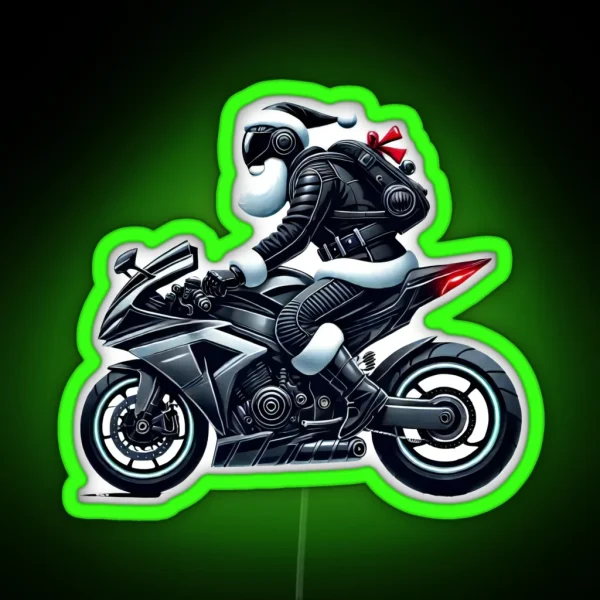 Santa Riding A Motorcycle Christmas Biker Art RGB Neon Sign
