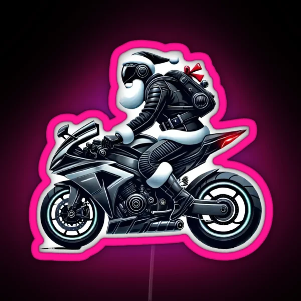 Santa Riding A Motorcycle Christmas Biker Art RGB Neon Sign