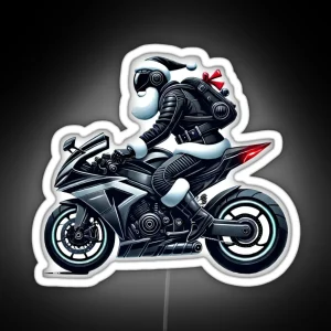 Santa Riding A Motorcycle Christmas Biker Art RGB Neon Sign