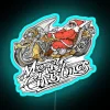santa riding motorcycle neon rgb blue