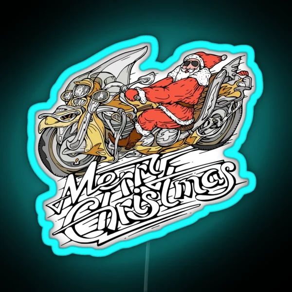Santa Riding A Motorcycle RGB Neon Sign