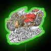 santa claus on a neon motorcycle - vibrant rgb sign