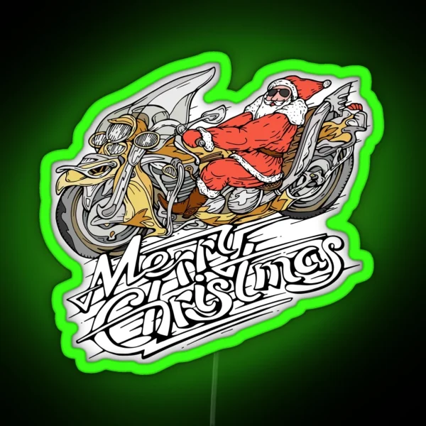 Santa Riding A Motorcycle RGB Neon Sign