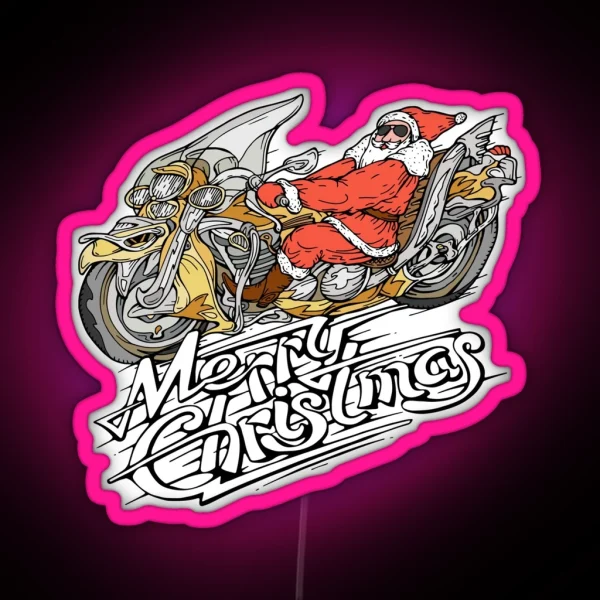 Santa Riding A Motorcycle RGB Neon Sign