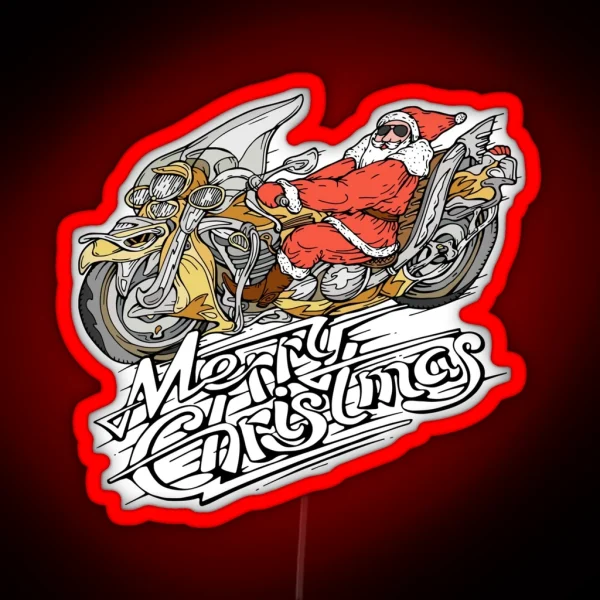 Santa Riding A Motorcycle RGB Neon Sign