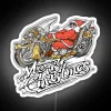 santa claus riding a motorcycle neon sign rgb white