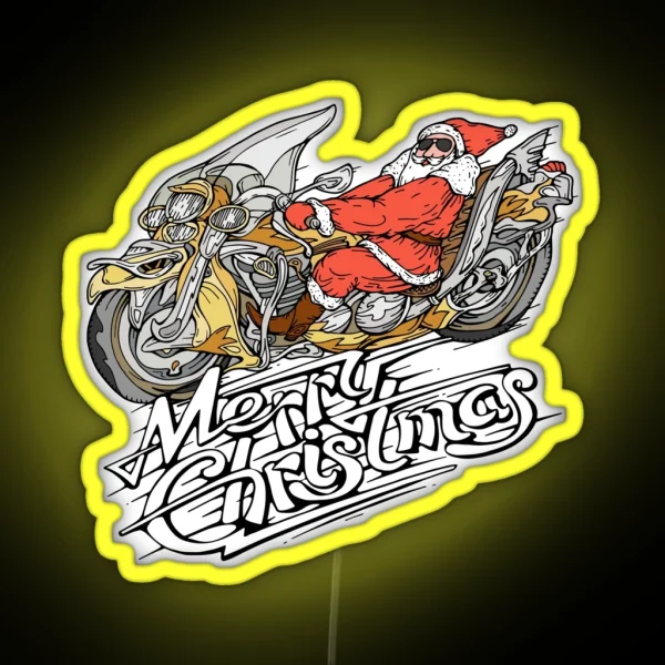 Santa Riding A Motorcycle RGB Neon Sign