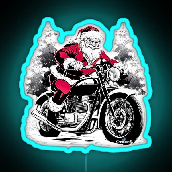 Santa Riding A Motorcycle V2 RGB Neon Sign