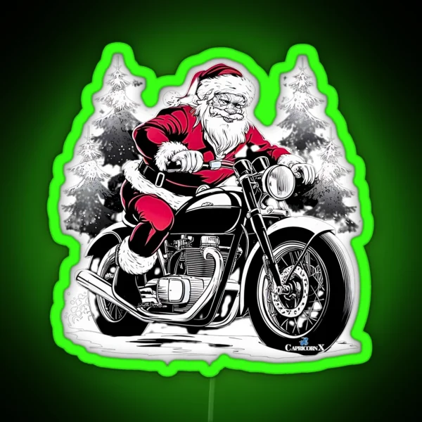 Santa Riding A Motorcycle V2 RGB Neon Sign