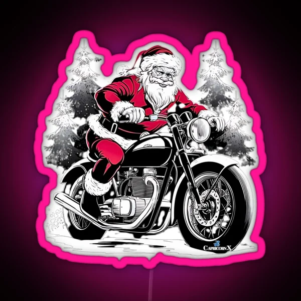Santa Riding A Motorcycle V2 RGB Neon Sign