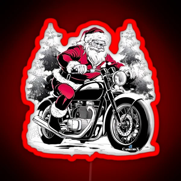 Santa Riding A Motorcycle V2 RGB Neon Sign