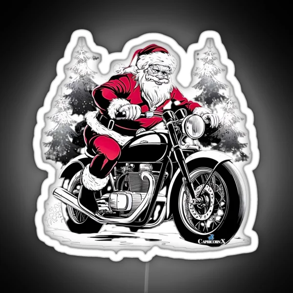 Santa Riding A Motorcycle V2 RGB Neon Sign