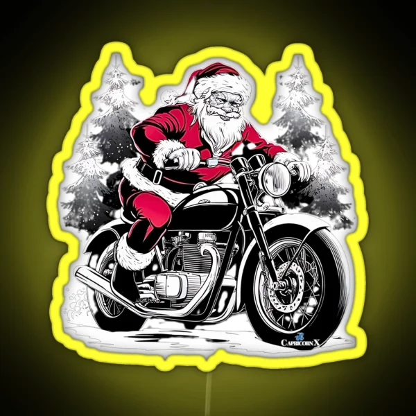 Santa Riding A Motorcycle V2 RGB Neon Sign
