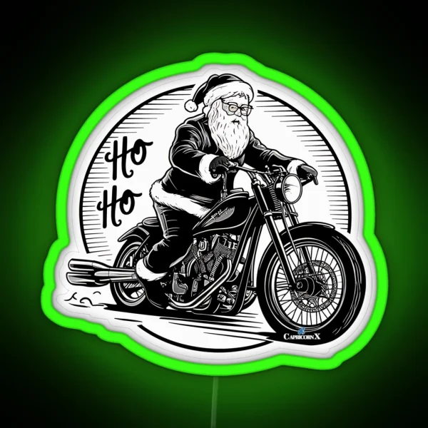 Santa Riding A Motorcycle V3 RGB Neon Sign