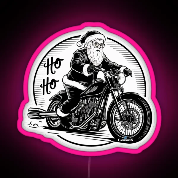 Santa Riding A Motorcycle V3 RGB Neon Sign
