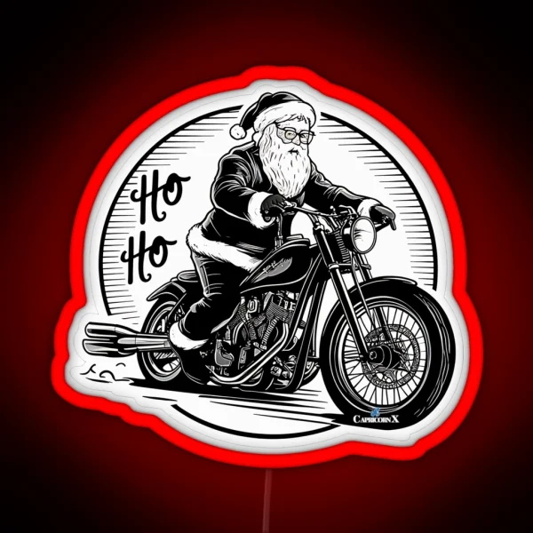 Santa Riding A Motorcycle V3 RGB Neon Sign