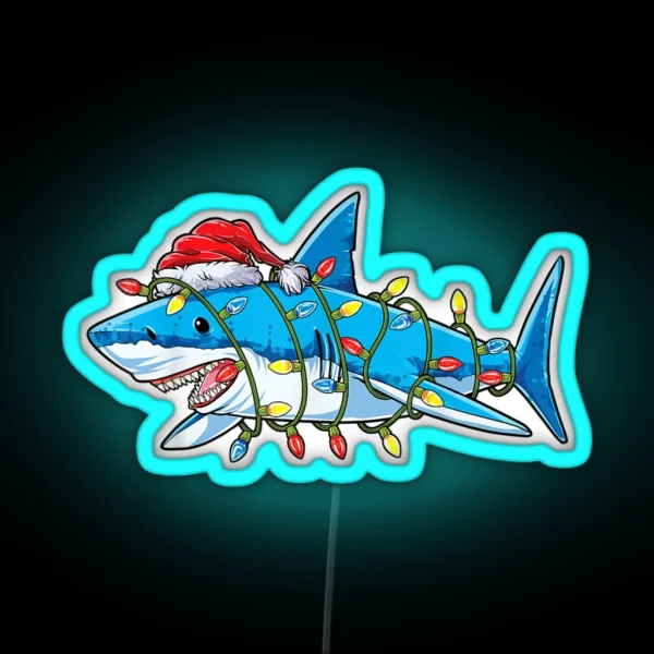 Santa Shark Christmas Lights Funny Boys RGB Neon Sign