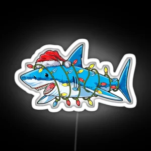 Santa Shark Christmas Lights Funny Boys Sharkmas Xmas RGB Neon Sign