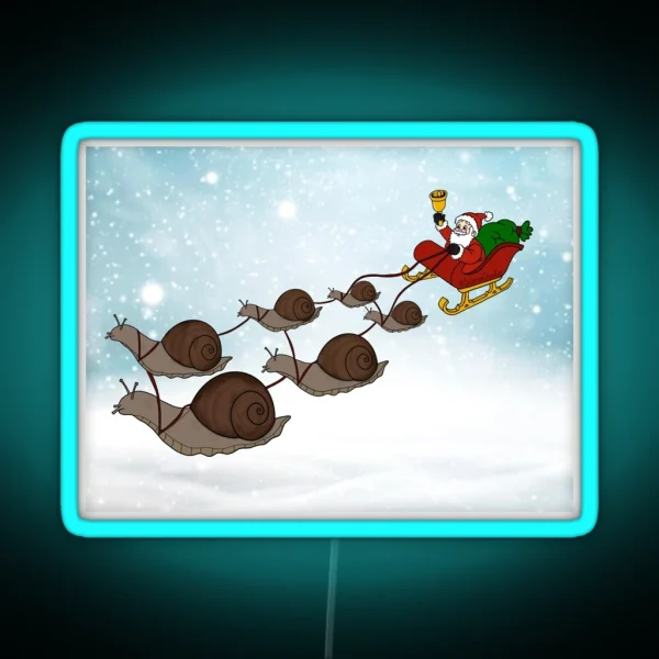 Santa Snails With Snowy Backdrop RGB Neon Sign