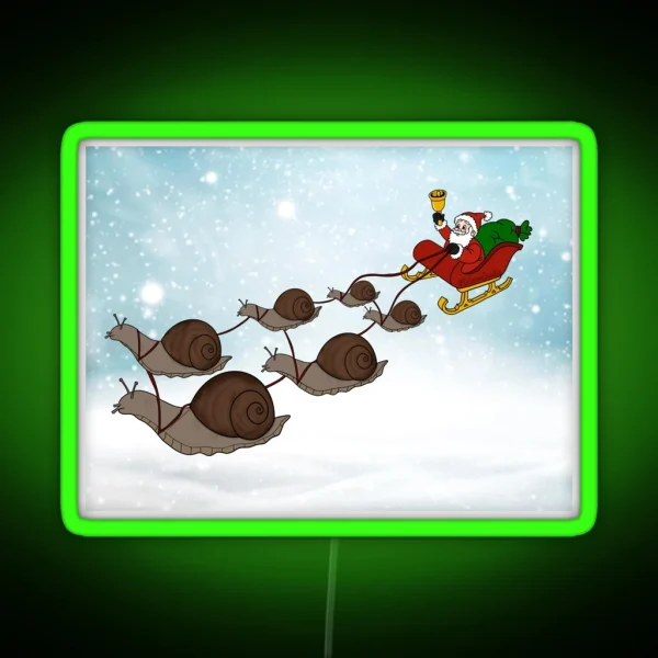 Santa Snails With Snowy Backdrop RGB Neon Sign