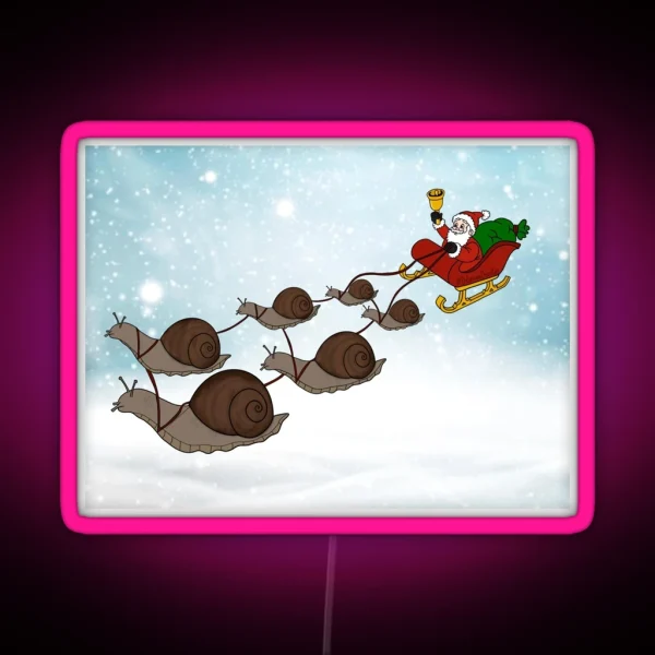 Santa Snails With Snowy Backdrop RGB Neon Sign